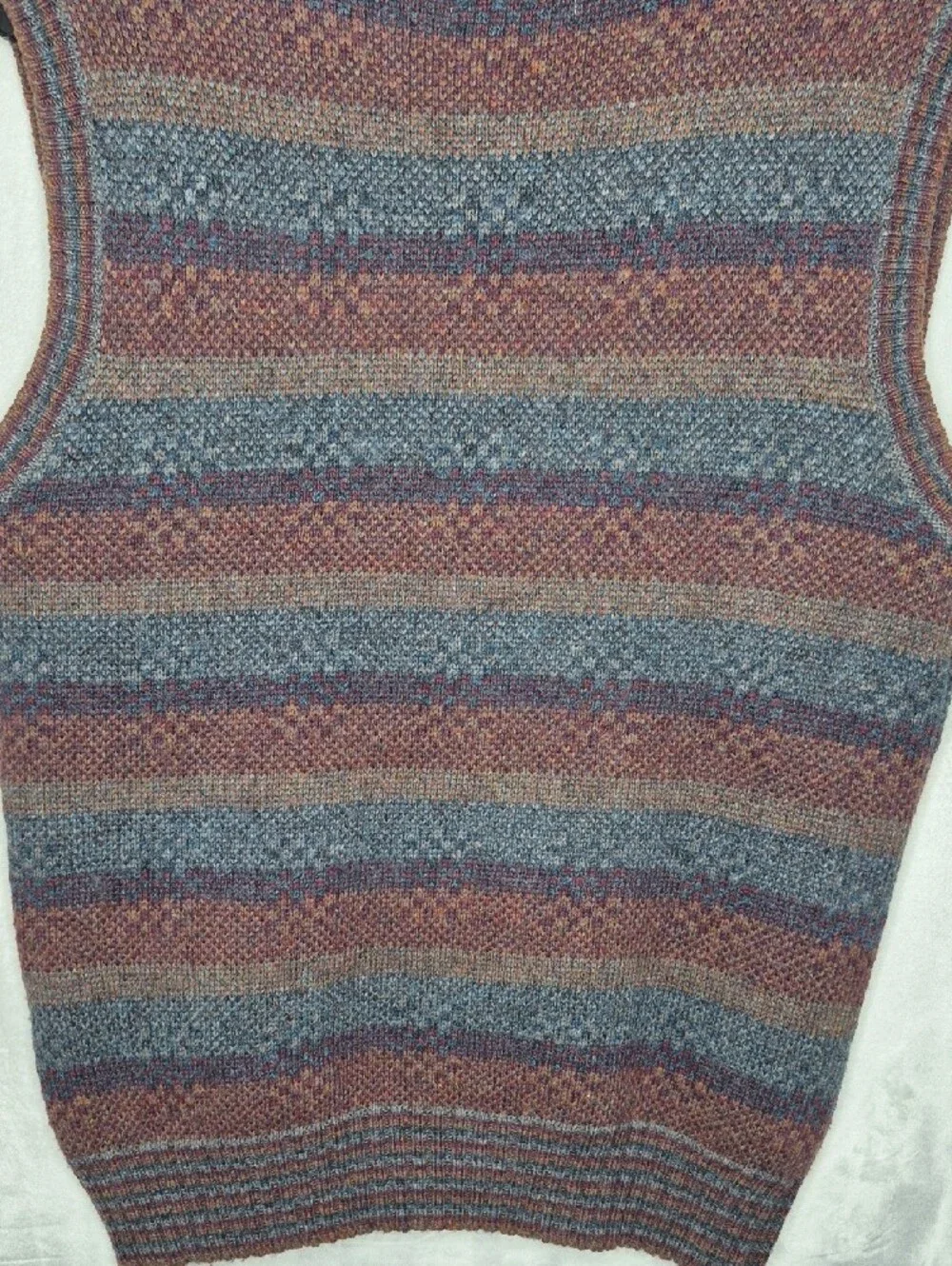 Vintage Arrow Brigade Shetland Wool Striped V Neck Sweater Vest Earthy Large